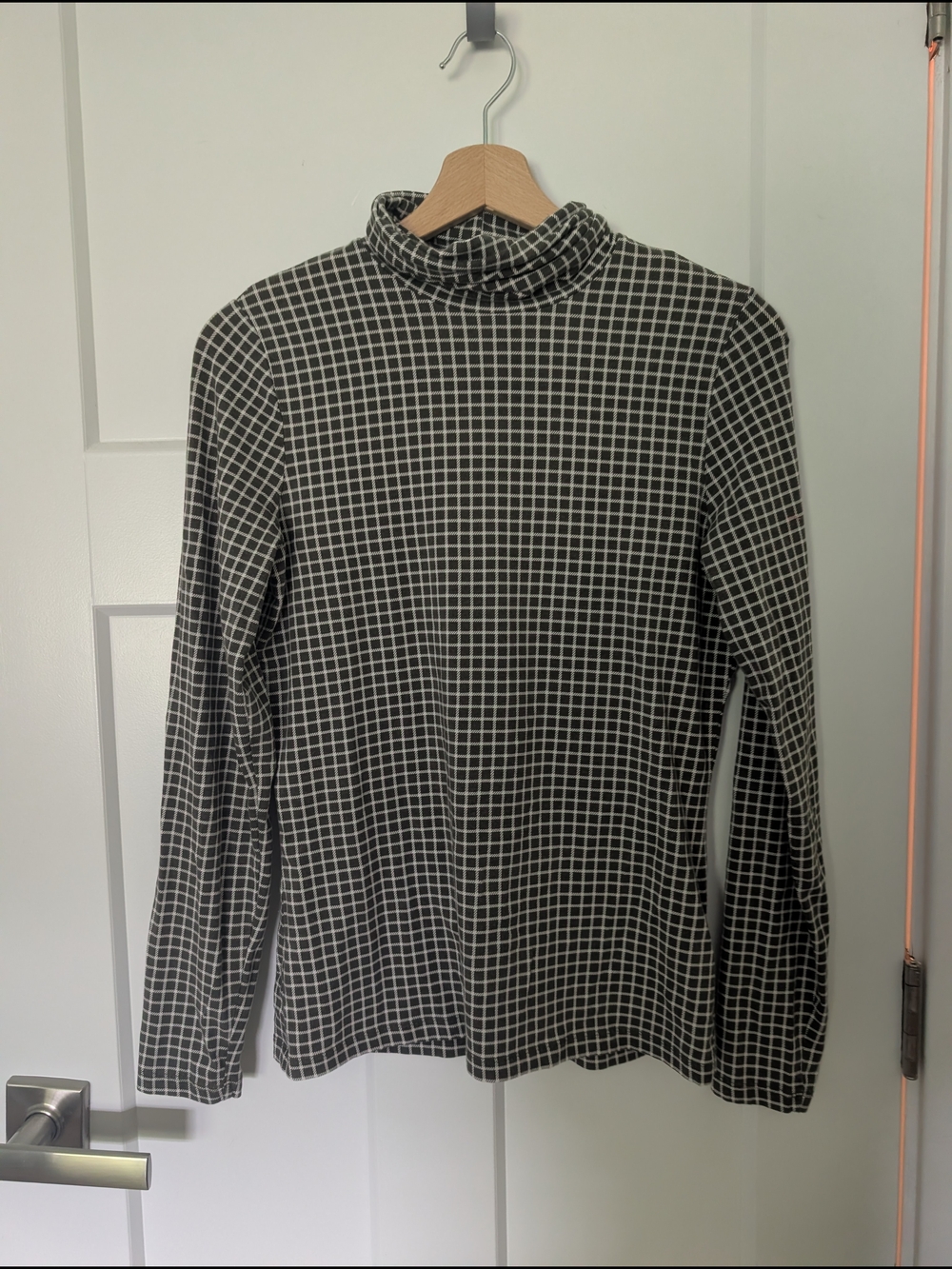 Lands' End Forest Green Turtleneck with White Windowpane Grid